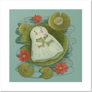 Cute Boo Haw Hugs A Frog In The Lotus Pond Posters and Art